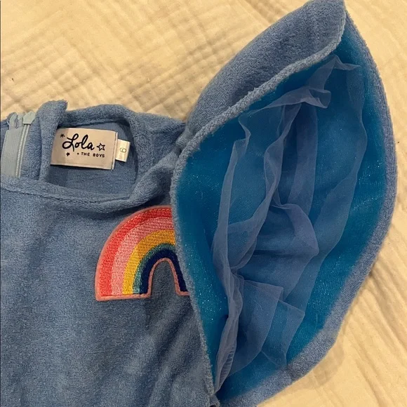 Lola + The Boys Blue Romper with Rainbow Patch - Picture 3 of 3